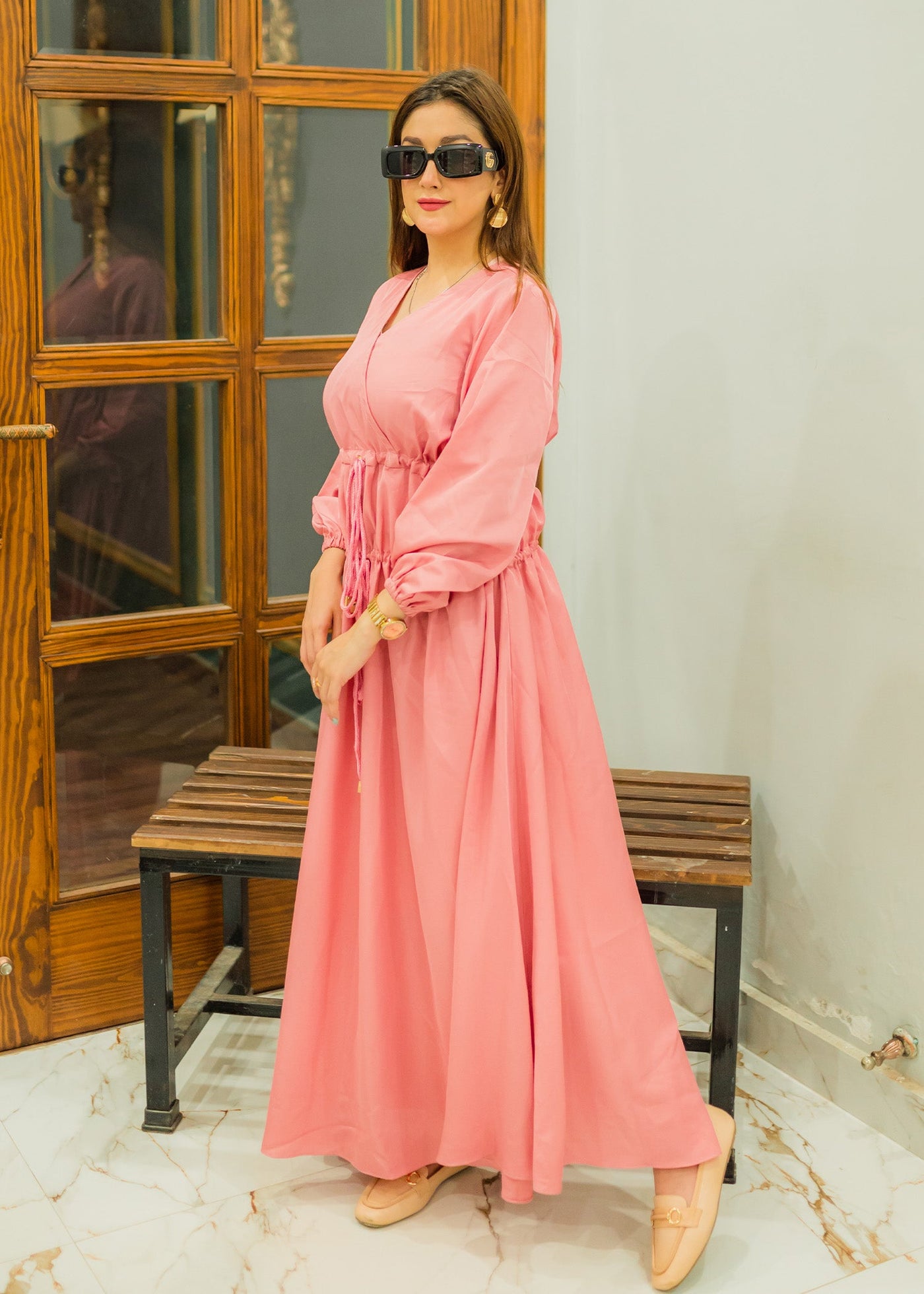 Sun-dress maxi abaya (pink)