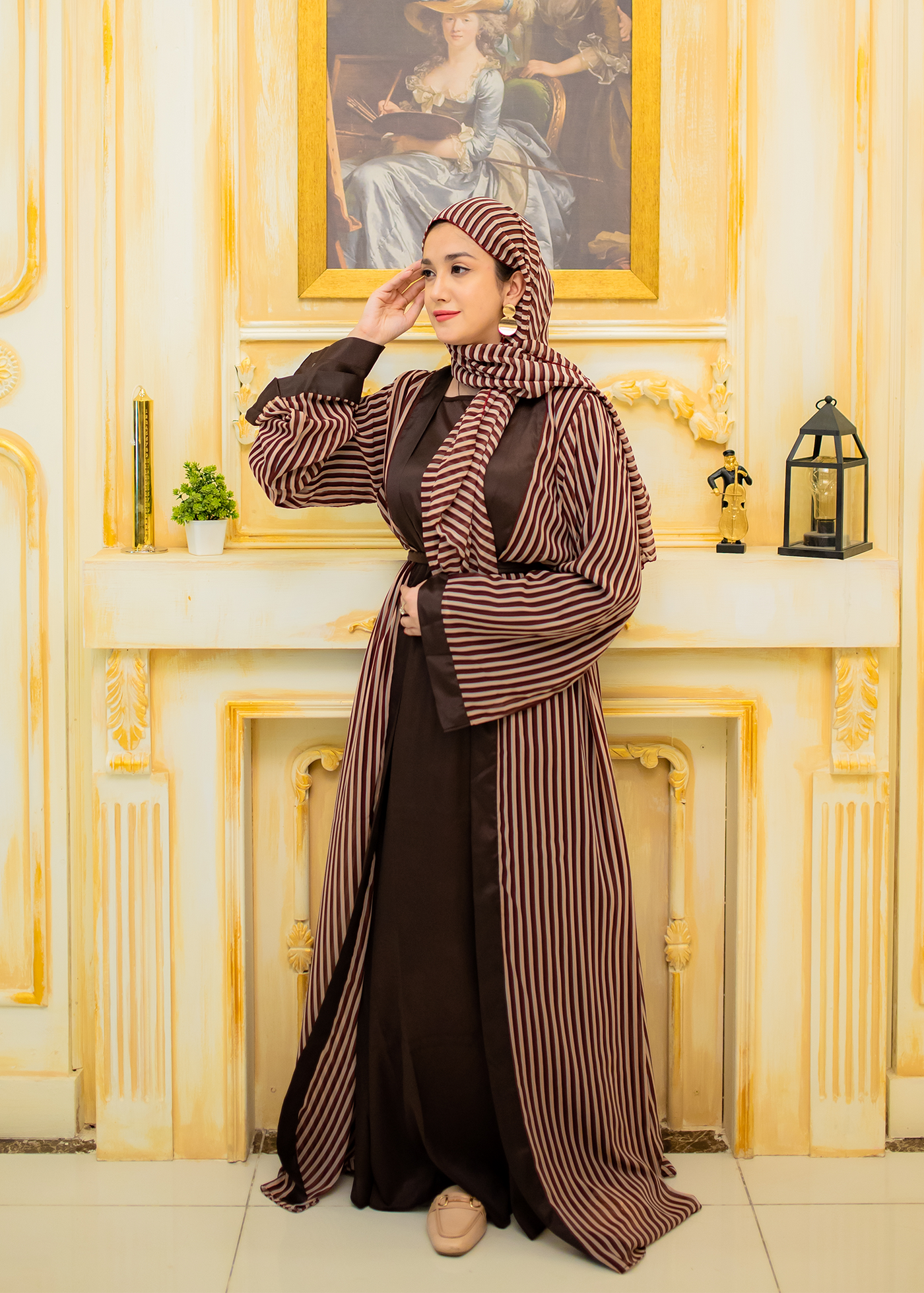 Brown Strips abaya