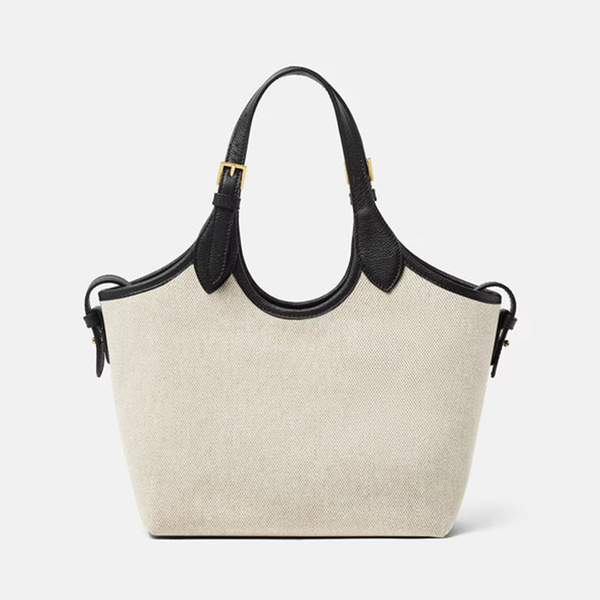 Bucket Canvas Tote Bag Beige